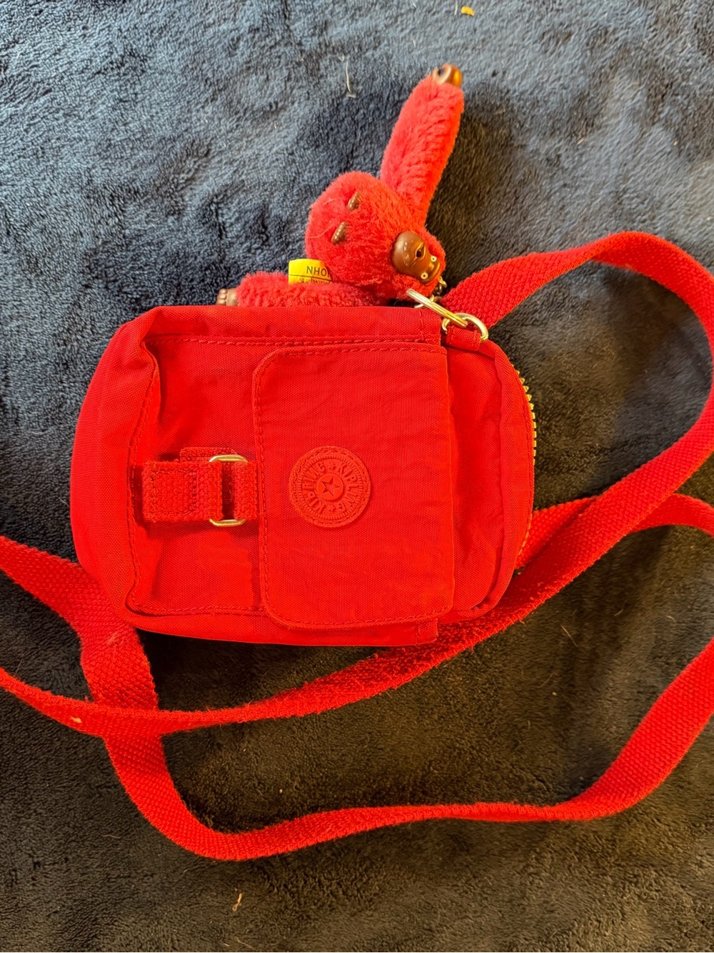 Kipling Bright Red Mini Crossbody with Plush Monkey Charm